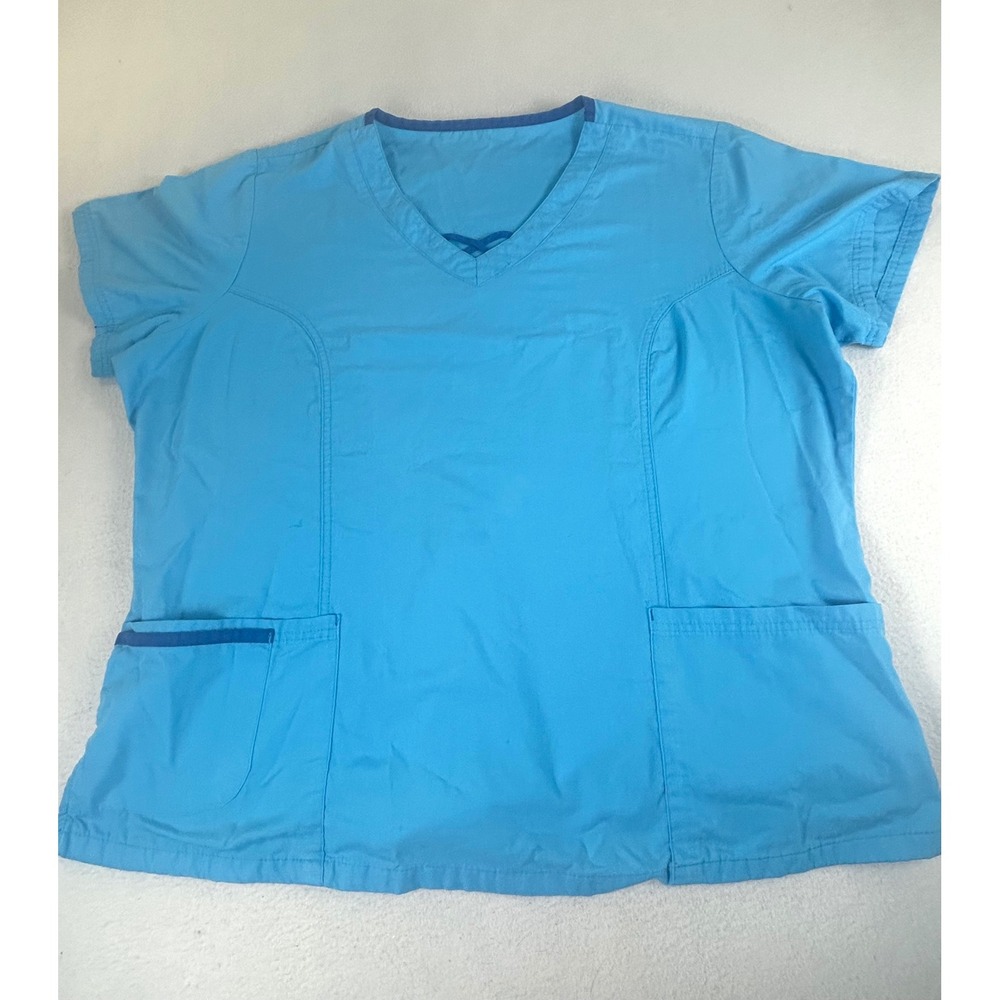 Turo Scrub Top Womens‎ XL Blue V-Neck Short Sleeve Nurse Core Professional